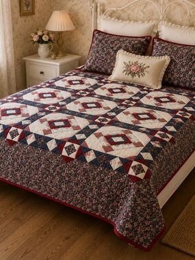 Floral Patchwork Quilt Blanket Cottage Farmhouse Full Queen